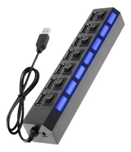 Hub Regua 7 Portas Usb 2.0 5w Led Entrada Para Fonte - Preto