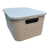 Set X4 Organizador Plástico Multiuso Cesto Tipo Rattan Med