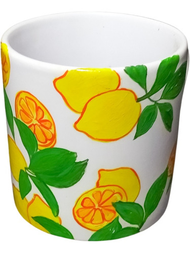 Taza Café 6 Oz Con Diseño De Limones Pintados A Mano