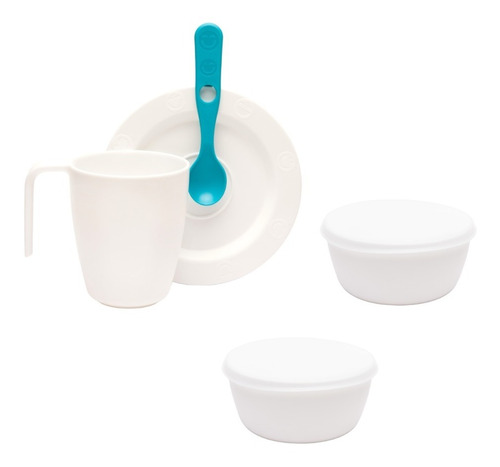 Combo Taza + Plato + Cuchara + 2 Cuencos Con Tapa - Bipo