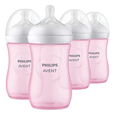 Philips Avent Set de 4 Biberones de respuesta natural, color rosa, 9 oz\u002F260 ml, Tetina #3 Flujo medio, Edad de 3-6 meses, Diseño antigoteo, Válvula anticólicos, Libre de BPA, Mod. SCY903\u002F14 | Envío gratis