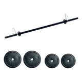 Kit Entrenamiento 15kg Barra+4discos Lisos Negros Con Topes