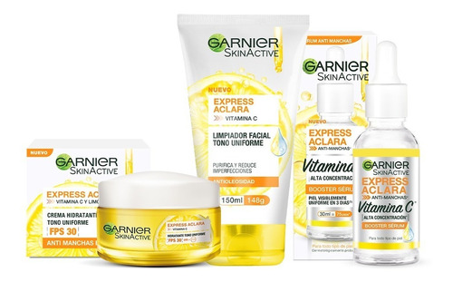 Kit Garnier Express Aclara: Serum, Crema, Gel Con Vitamina C
