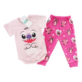 Conjunto Body Pantalon Nena Varon Bebe Stitch Rosa Personaje