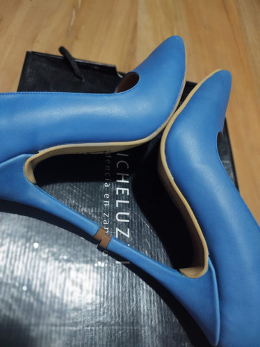 Zapatos Stiletos De Cuero Azul Francia. Micheluzzi 