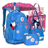 Kit Mochila Rb Rebecca Bonbon Escolar Carrinho Rodinha Clio