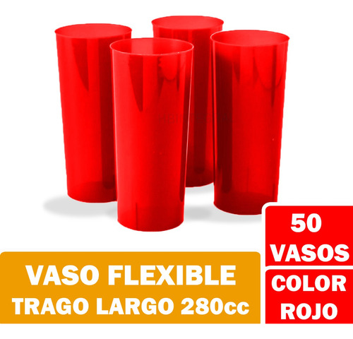 Vasos Colores Trago Largo Pp Descartables Flexibles X50u