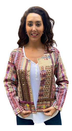 Saco Chaqueta Hindú Mujer Bordada Canutillo Broches Bronce