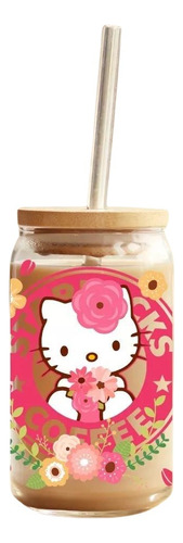 Vaso Lata Con Tapa De Bamboo Bombilla Starbucks Hello Kitty