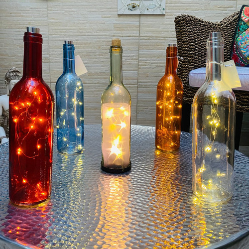 Promo X 5 Botellas Con Luz Led Fanales Faroles 31 Cm Fiestas