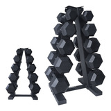 Rack 5 Pares Mancuernas Hexagonales Caucho Tayga 5-15 Lb