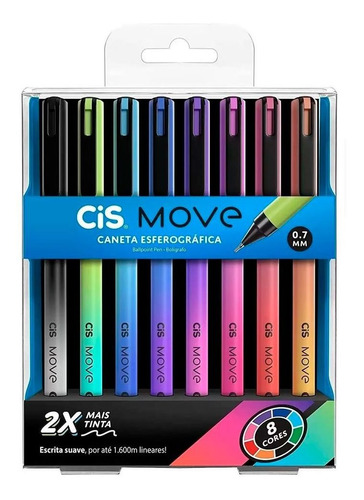 Caneta Esferográfica Move 0.7mm Cis - 8 Cores