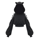 Off The Shoulder Lace Up Cat Ear Hoodie