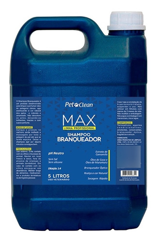 Shampoo Premium Banho Tosa Profissional Pet Clean Max 5l