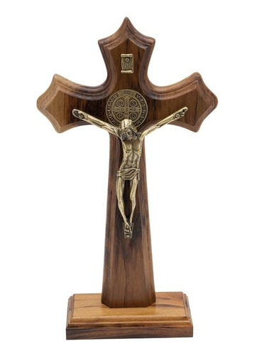 Crucifixo São Bento Madeira Moldado De Mesa E Parede
