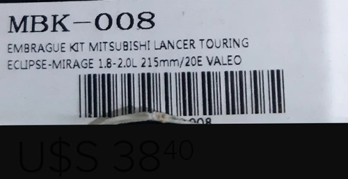 Kit Crochet/emb Mitsubishi Lancer Touring Eclipse L300 215mm Foto 3