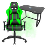 Kit Cadeira Giratória Ergonômica Verde/preto Gamer + Mesa