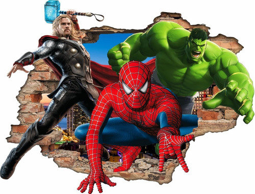 Adesivo Parede Heróis Vingadores Marvel Buraco 3d Infantil 