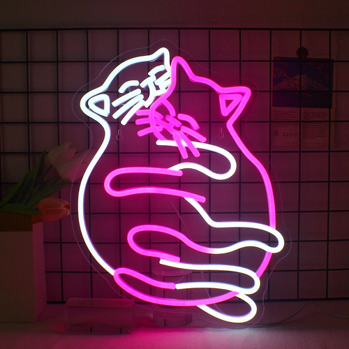 Letrero Led De Neón Wanxing Hug The Cat, Alimentado Por Usb