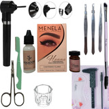 Kit Rena Menela Sobrancelha Design Pincel Rosa Navalha Mixer