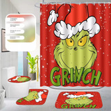 Navidad Greench Cortina De Ducha Conjunto De Cuatro Piezas