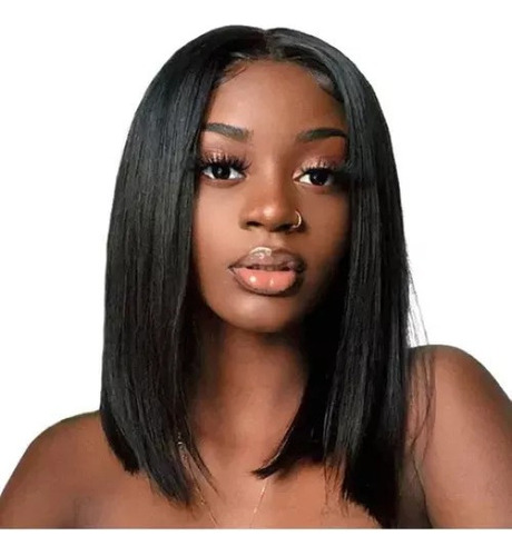 Peruca Natural Cabelo Humano Curto Bob Liso 25cm