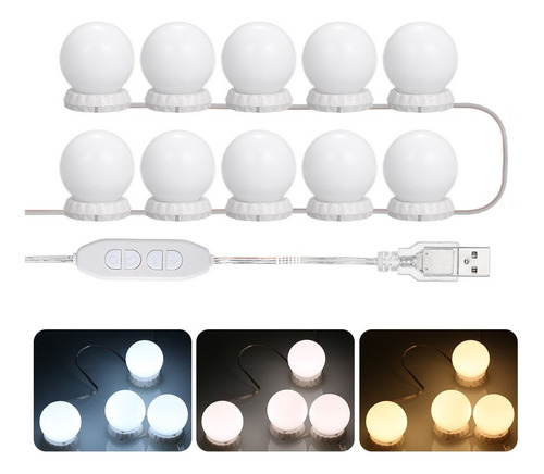 Luces Led Espejo Vanity 10 Bombillas 3 Modo Brillos