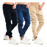 Kit 3 Calça Jeans Masculina Jogger Atacado C/ Elastano Punho