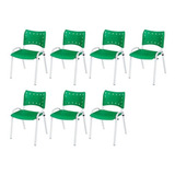 Kit 7 Cadeira Iso Base Branca Escola, Igreja Verde 