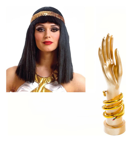 Disfraz Egipcio Cleopatra Peluca Vincha Brazalete Serpiente
