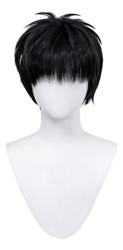 Peluca Negra De Anime Para Hombre, 28 Cm, Corta Para Cosplay