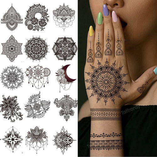 Tatuajes De Henna -20 Hojas De Tatuajes Temporales De Flores