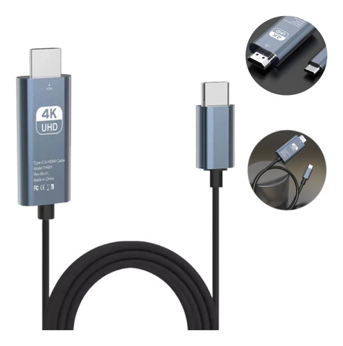 Cable Adaptador Usb Tipo C A Hdmi 4k Gris De 2m