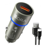 Carregador Veicular Carro 1hora 3a+cabo Usb Tipo C Preto