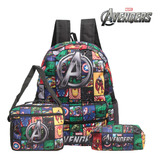 Mochila Escola Avengers Hq Marvel Costa Kit Lancheira+estojo