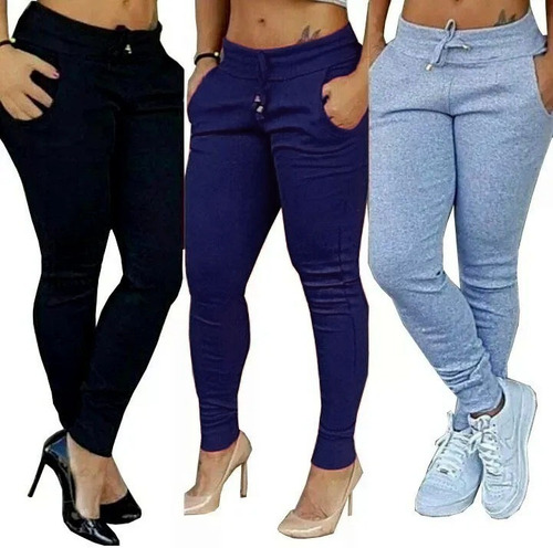 Calça Ribana Feminina Jogger Moletom Cordão E Bolso Latera