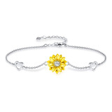 Pulsera Brazalete Plata Fina 925 Flor De Girasol Y Corazón