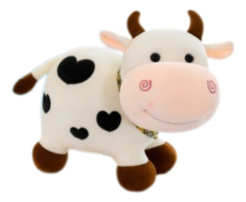 Vaca De Peluche Kawaii Blanca 23cm Con Corazones F00226