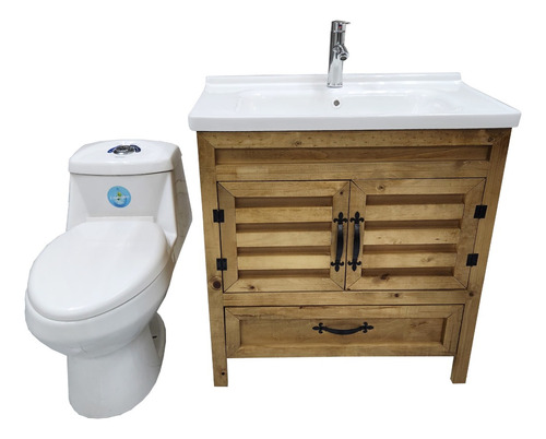 Sala De Baño Vanitorio 80cms Rustico + One Piece 30cms