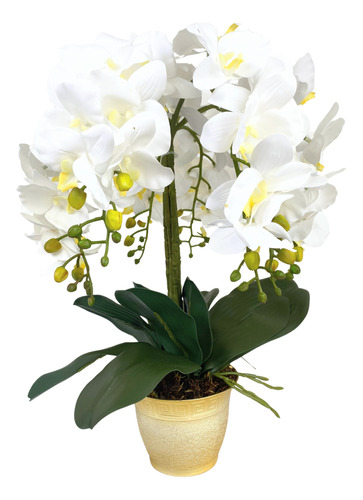 Orquideas Artificiais Cascata Vaso Prata Ouro Decoração Casa