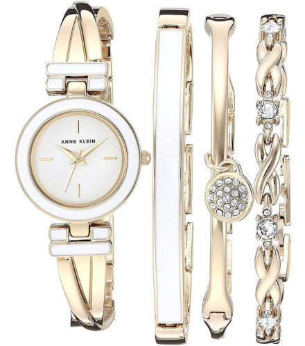 Reloj Mujer Anne Klein Con Brazaletes 24.5 Mm Ak/3284wtst Color De La Correa Dorado Color Del Bisel Dorado Color Del Fondo Blanco