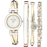 Reloj Mujer Anne Klein Con Brazaletes 24.5 Mm Ak/3284wtst Color De La Correa Dorado Color Del Bisel Dorado Color Del Fondo Blanco