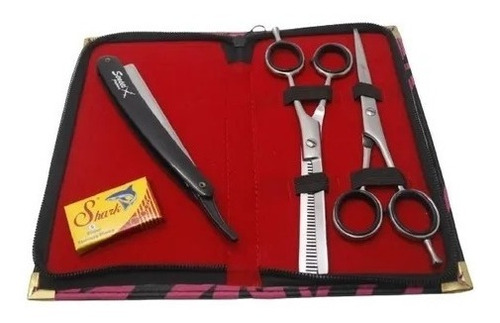 Kit Tijera Corte+pulir+navaja+cartuchera Barber Profesional