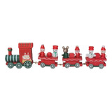 Tren Navideño De Madera Locomotora Y 3 Carros Adorno Navidad