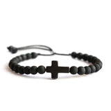 Pulseira Masculina Feminina Cruz Crucifixo Preta Ajustavel