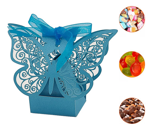 50 Cajas De Caramelos Con Mariposas Para Decoración De Cumpl
