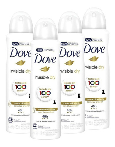 Kit 4 Desodorante Dove Antitranspirante Invisible Dry 150ml