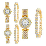 Elegante Reloj De Pulsera De Diamantes Para Mujer De 3 Sets