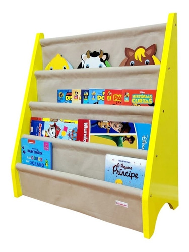 Rack Porta Livros Infantil, Standbook Montessoriano Amarelo