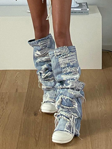 Calcetines De Mezclilla Con Piernas Rasgadas Para Mujer Knee